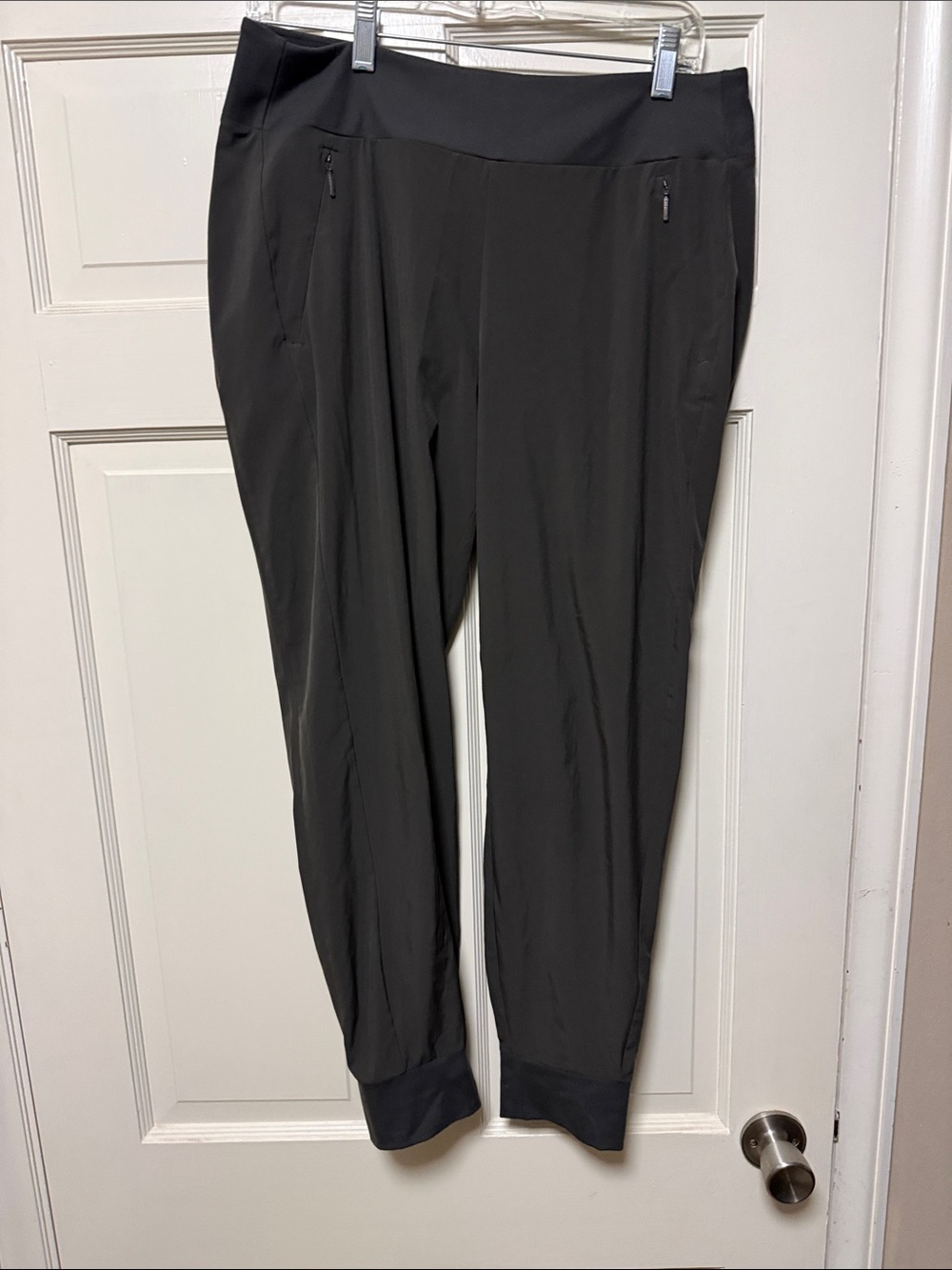 Athleta Army Green/Grey Track Joggers with Zippered Pockets